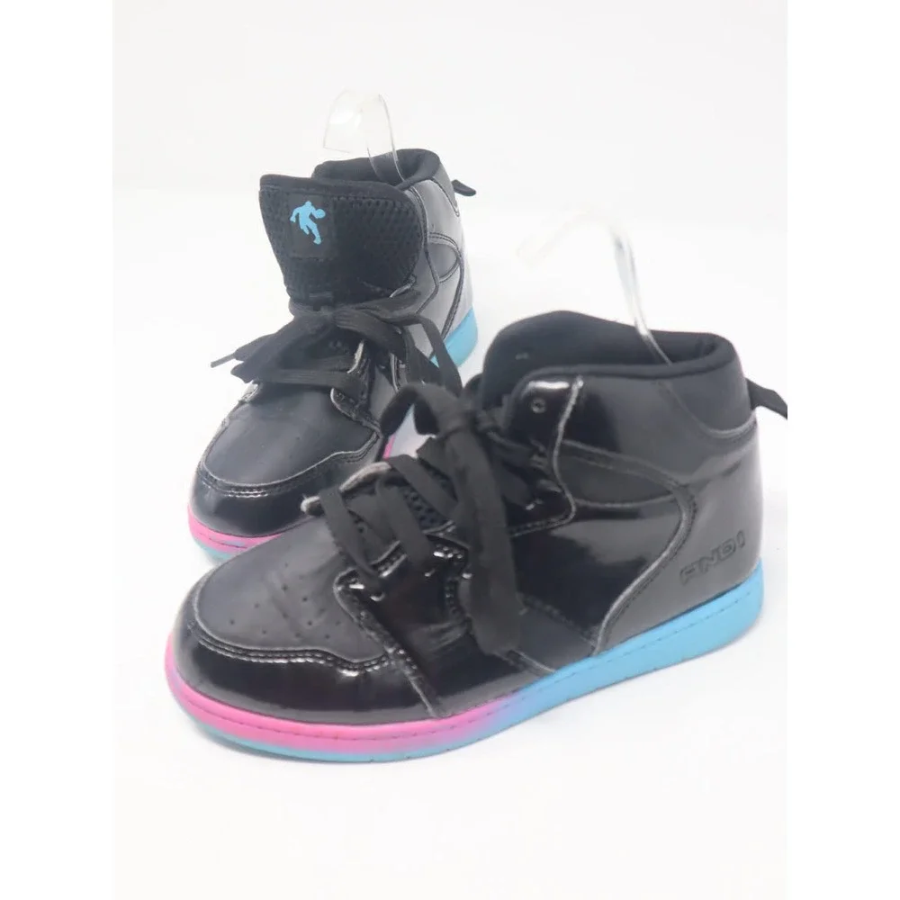 Black High Top Sneakers Sz 2 AND1 Kids Patent Pink Blue Ombre Athletic Shoes